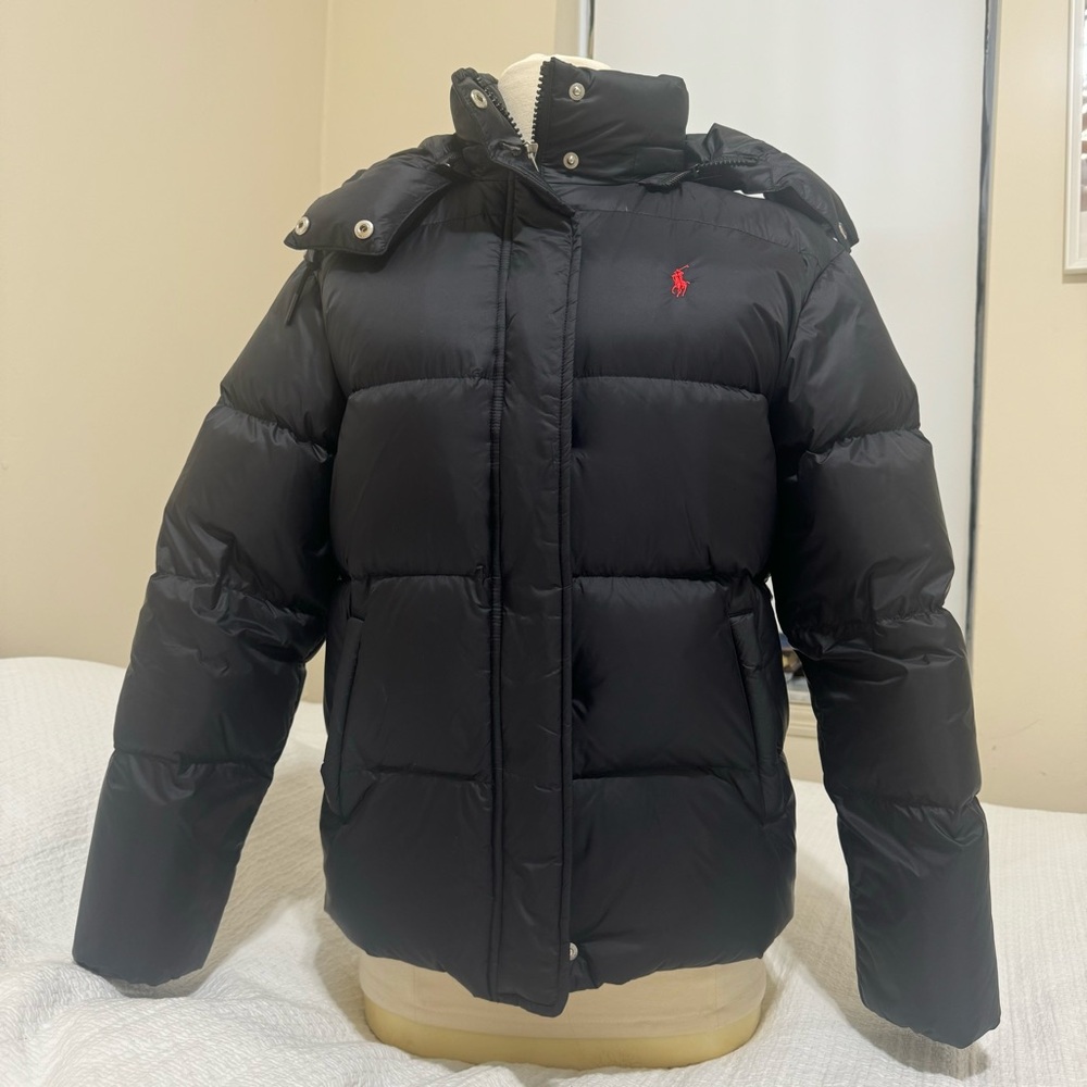 Polo by Ralph Lauren Black Puffer Jacket. Has a small defect! See video